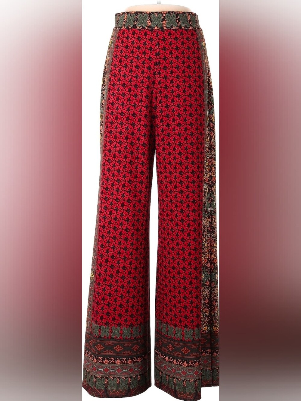 Alice + Olivia Red and Black Printed Wide-Leg Pants